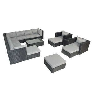 Conjunto de muebles de jardín modulares de 14 plazas en negro y gris con fondo blanco concept u