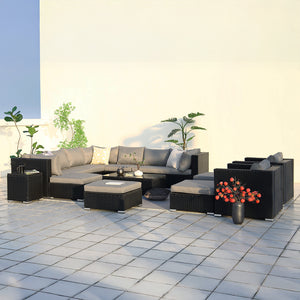 Conjunto de muebles de jardín modulares de 14 plazas en negro y gris de Stalla, conjunto completo concept u