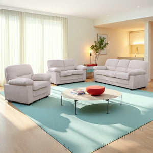 Conjunto de sofás acogedores de pana beige con diseño Lincoln escena 2 concept u