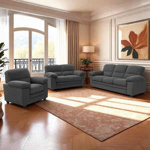 Conjunto de sofá y sillón de pana acogedor gris Lincoln escena 2 concept u