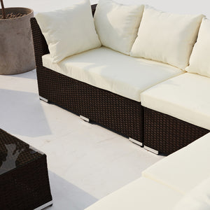 Conjunto modular de jardín de 8 plazas, marrón y blanco, con asiento Salento concept u