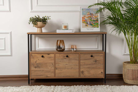 Consola de 3 compartimentos con pasador metálico negro y ambiente sólido concept u