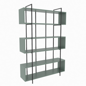 Diseño de biblioteca, gris claro, luli, fondo blanco, 3 cuartos concept u
