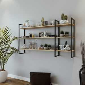 Estanterías de diseño de madera y vitrocerámica negra, 3 cuartos concept u