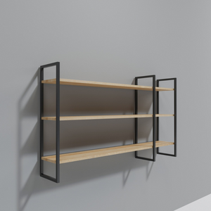 Estanterías de diseño de madera y vitrocerámica negra, estantes vacíos concept u