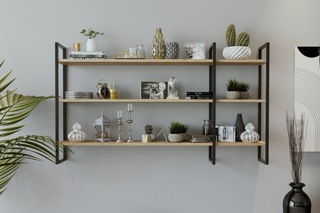 Estantes de diseño en madera y cristal negro, rectangulares concept u