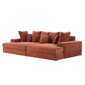 Foto del sofá Cardiff de pana color terracota tamaño tres cuartos concept u