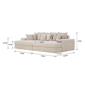 Gran sofá de pana beige con dimensiones Cardiff concept u