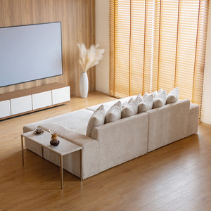 Gran sofá de pana beige en Cardiff  vista posterior concept u