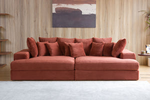Gran sofá de pana color terracota con ambiente Cardiff concept u