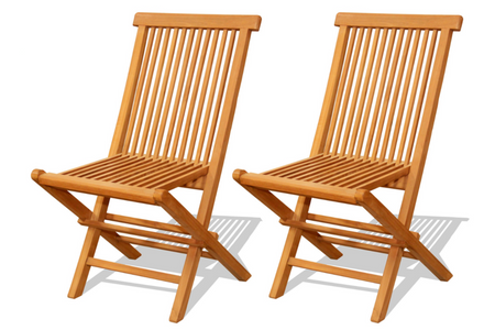 Juego de 2 sillas de jardín plegables de teca maciza cruda en formato horizontal concept u