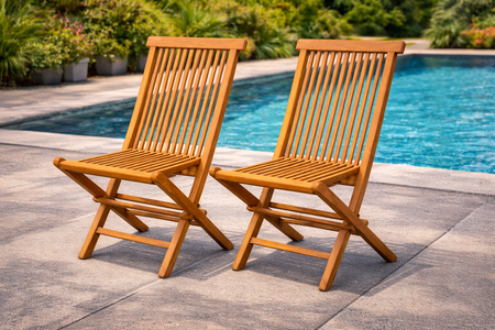 Juego de 2 sillas de jardín plegables de teca maciza cruda en formato horizontal concept u