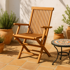 Juego de 2 sillones plegables de jardín de teca maciza cruda para exteriores concept u