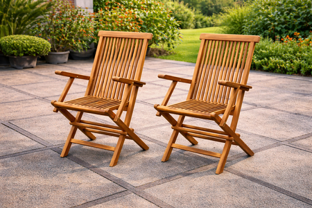 Juego de 2 sillones plegables para jardín en teca maciza cruda formato horizontal concept u