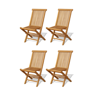 Juego de 4 sillas plegables de jardín de teca maciza aceitada con fondo blanco concept u