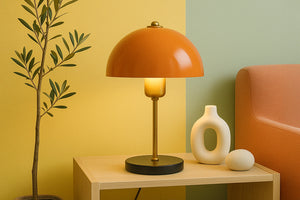 Lámpara de mesa naranja con forma de hongo para ambiente armance concept u