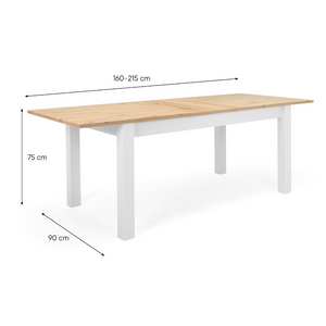 Mesa de comedor de madera Skadar y blanca - dimensiones
