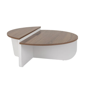 Mesa baja redonda con podio en nogal blanco paquete Xyn concept u