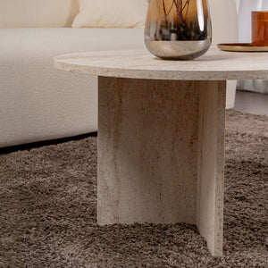 Mesa de centro auxiliar ovalada de travertino Lyu concept u