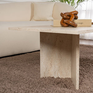 Mesa de centro auxiliar rectangular de travertino con topi concept u