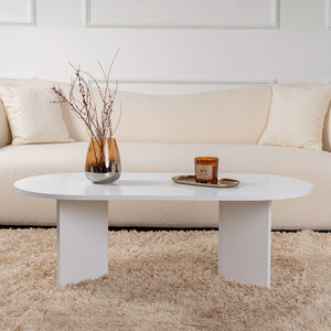 Mesa de centro ovalada blanca con cara azos concept u