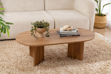 Mesa de centro ovalada de madera con ambiente Raav concept u