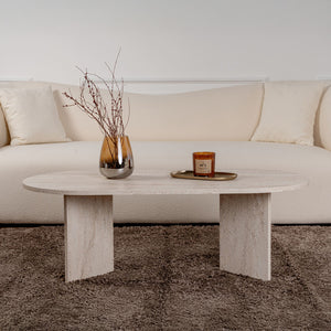 Mesa de centro ovalada de travertino con cara de lyu concept u