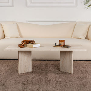 Mesa de centro rectangular con superficie de travertino concept u