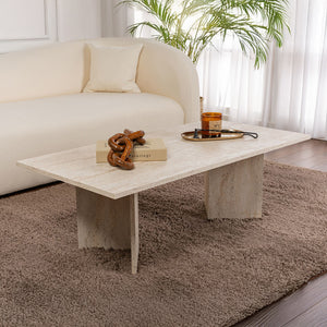 Mesa de centro rectangular de tres cuartos con topi de travertino concept u