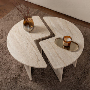Mesa de centro redonda Duo-Travertino con tablero Apix concept u