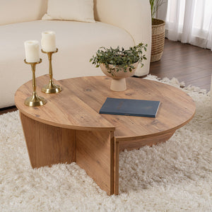 Mesa de centro redonda con podio de madera de acacia de 3 cuartos concept u