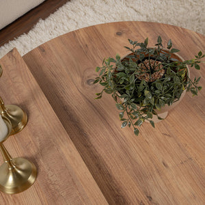 Mesa de centro redonda con podio de madera de acacia y zoom concept u
