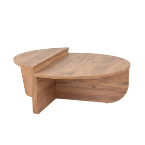 Mesa de centro redonda con podio de madera paquete de fotos concept u