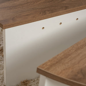 Mesa de centro redonda con podio en nogal blanco Xyn y Zoom concept u