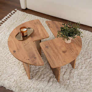 Mesa de centro redonda dúo con tablero de pino azul concept u