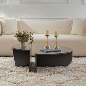 Mesa de centro redonda de 2 piezas antracita con varios compartimentos separados concept u