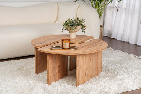 Mesa de centro redonda doble de pino con ambiente azus concept u