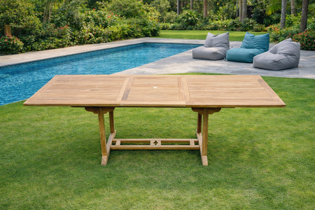 Mesa de jardín rectangular de madera maciza, mesa de jardín de teca de 8 plazas