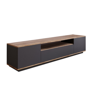 Mueble TV Tyro madera y fondo blanco gris