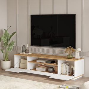 Mueble TV Tyro abierto en madera y blanco