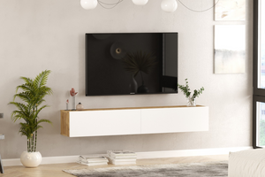 Mueble TV suspendido Hyl madera y blanco