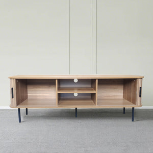 Mueble de TV con puertas corredizas de madera acanalada Manado abierto concept u