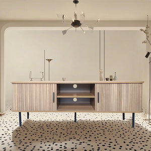 Mueble de TV con puertas corredizas de madera acanalada estilo Manado concept u