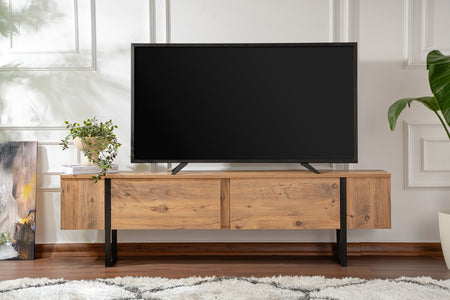 Mueble de TV industrial de pino negro con ambiente Moov concept u