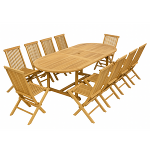 Mueble de jardín extensible con mesa ovalada para 10 personas en teca Kajang fondo blanco concept u
