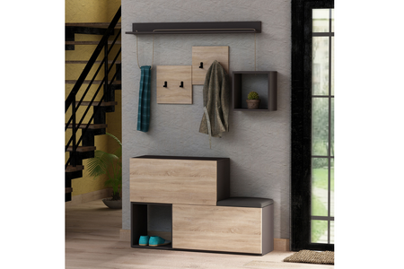 Mueble de entrada de pared madera Inga y gris