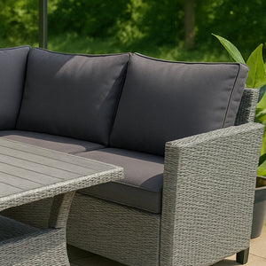 Muebles de jardín esquineros de 6 plazas en resina y ratán gris Tahaa Zoom concept u