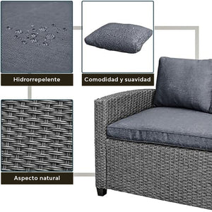 Muebles de jardín esquineros de 6 plazas en resina y ratán gris Tahaa concept u