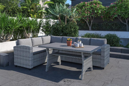 Muebles de jardín esquineros de 6 plazas en resina y ratán gris ambiente Tahaa concept u