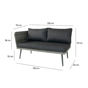 Muebles de jardín gris Baracoa, dimensiones de sofá recto concept u